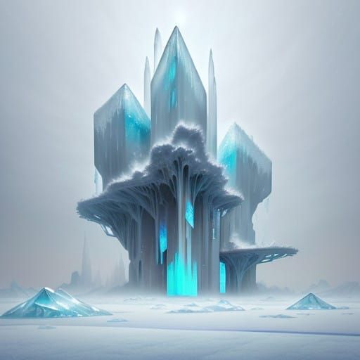 Ethereal Crystal Landscape in Icy Blue and White