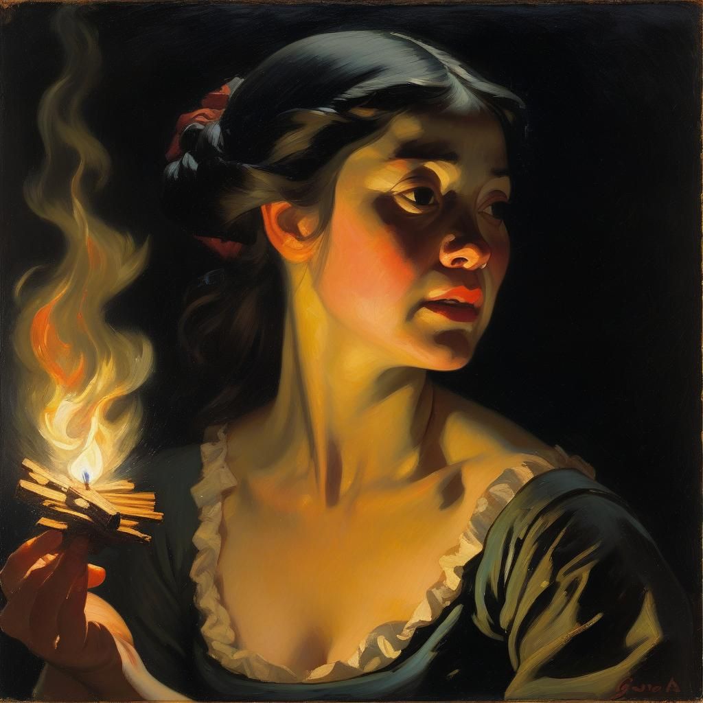 Flickering Flame Illuminates a Determined Face: Goya-esque