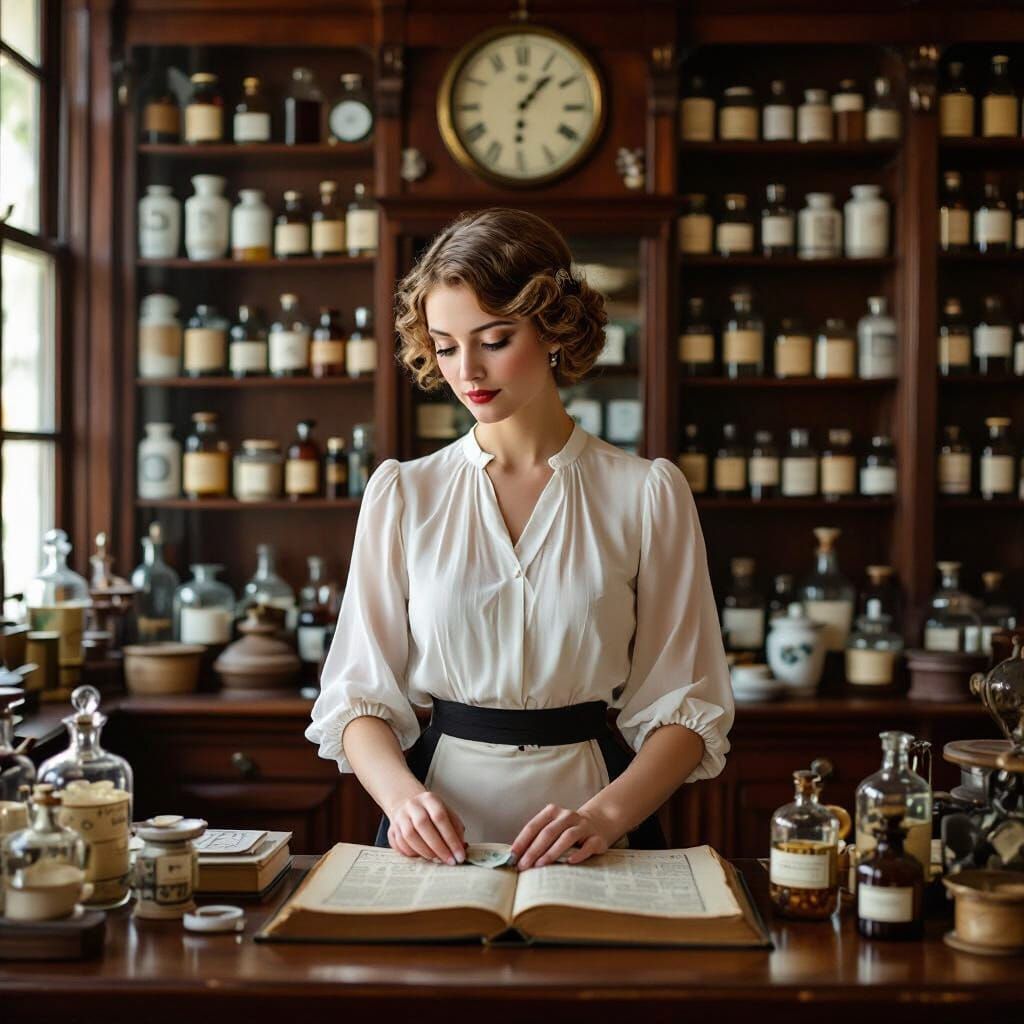 1920s Apothecary Pharmacist Portrait in Golden Light