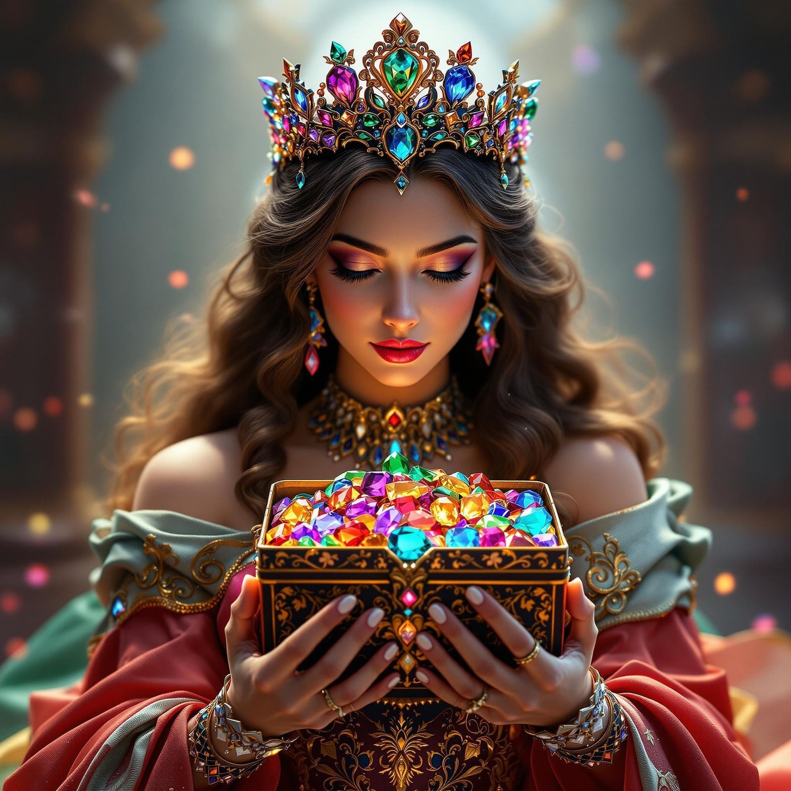 A Regal Princess in Opulent Jewel-Toned Majesty