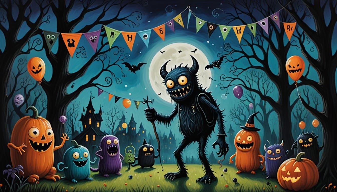 Whimsical Spooky Monster Birthday Party Painting