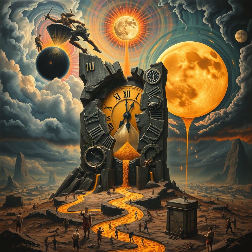 Surreal Tapestry of Time and Paradoxes in Dalí-esque Landsca...