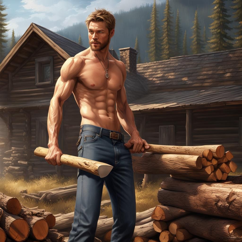 Hyperdetailed Man Chopping Wood: Dark Fantasy Concept Art