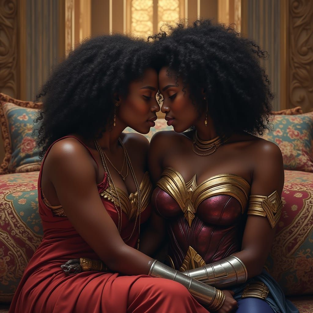 Intimate Moment in a Majestic Temple Chamber