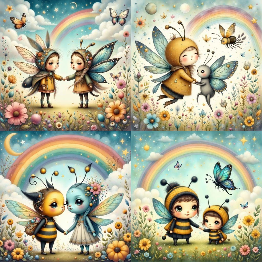 Whimsical Friends Bask in Sunny Rainbow