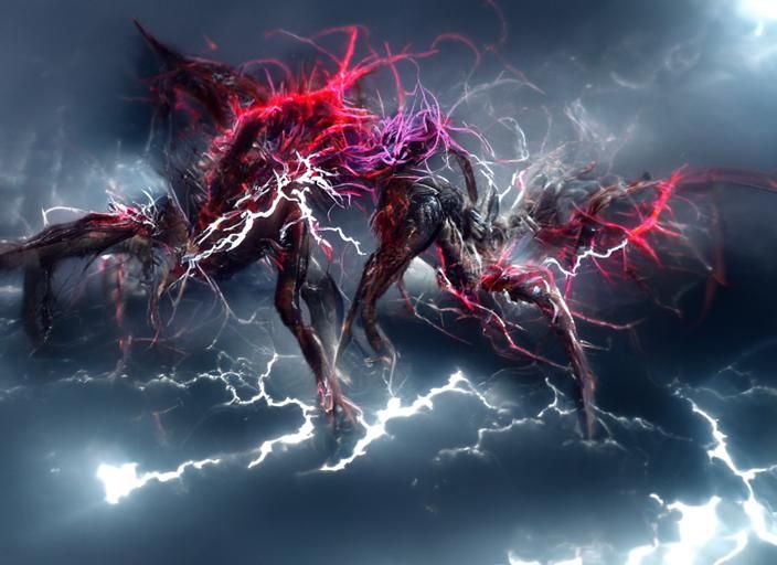 Electrified Demon Hybrid in Hyperrealistic Digital Art