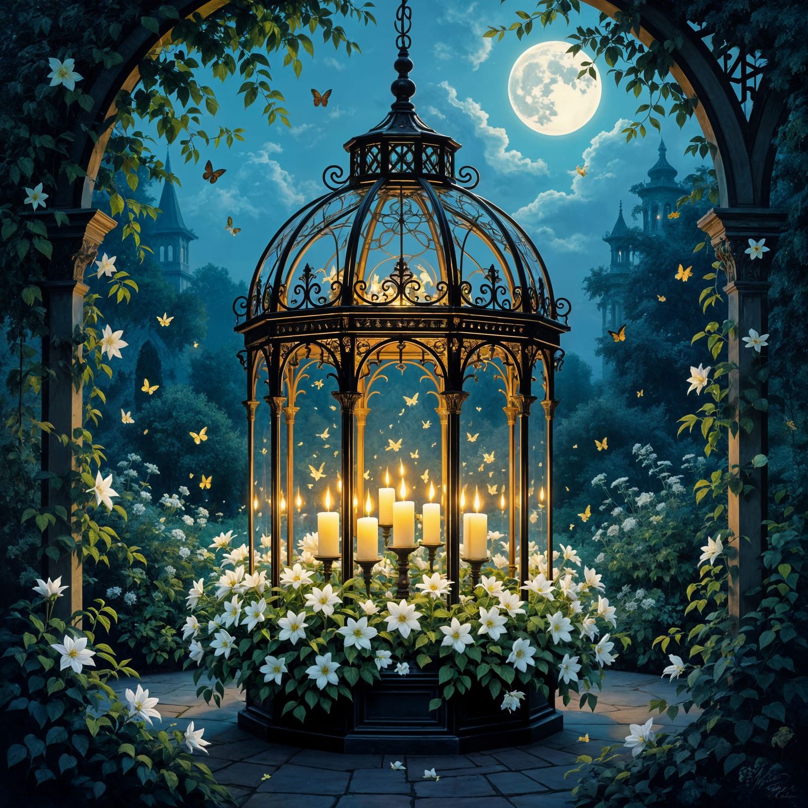 Victorian Greenhouse Lantern: Romantic Oil Painting