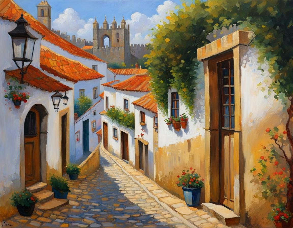 Óbidos, Portugal: Picturesque Town in Oil Painting