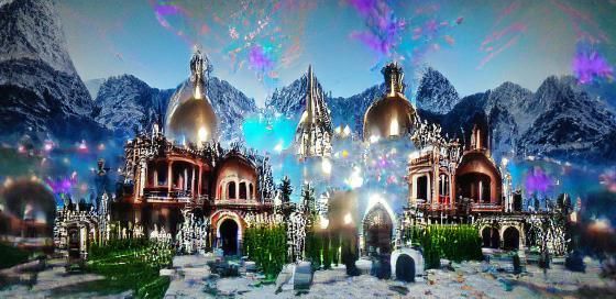 Ornate Cathedral Courtyard with Magical Tombs