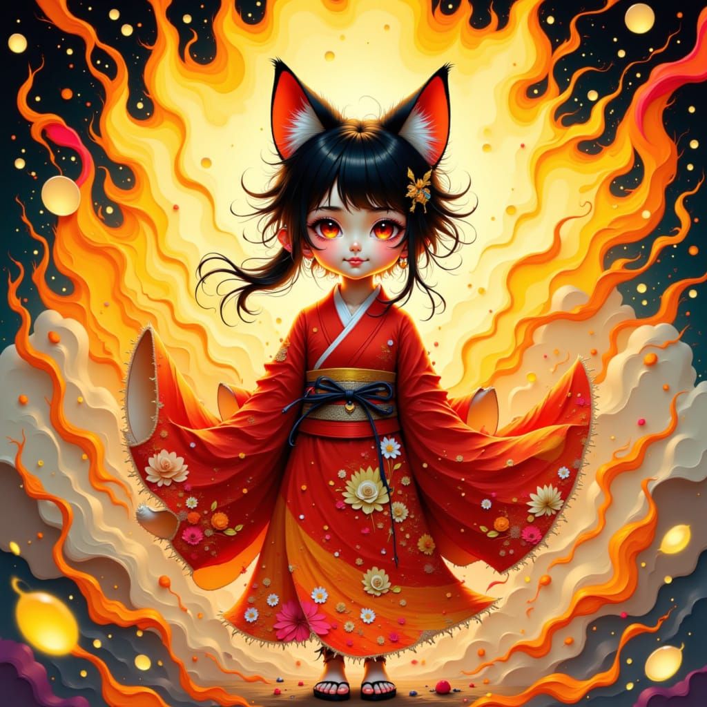 Kitsune Trickster God in Anime Style