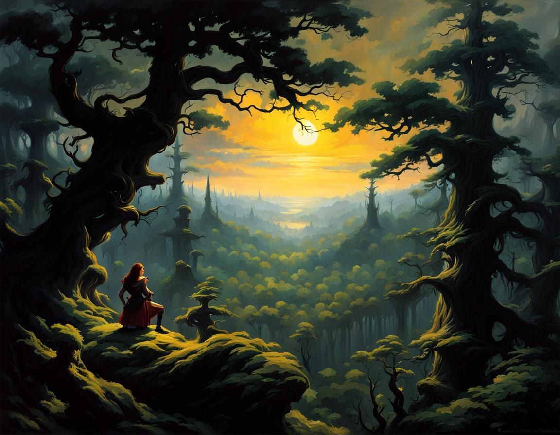 Dark Fantasy Forest Oil Painting by Frazetta