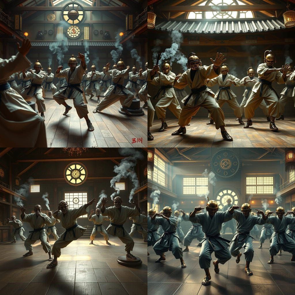 Steampunk Dojo with Clockwork Karate Students