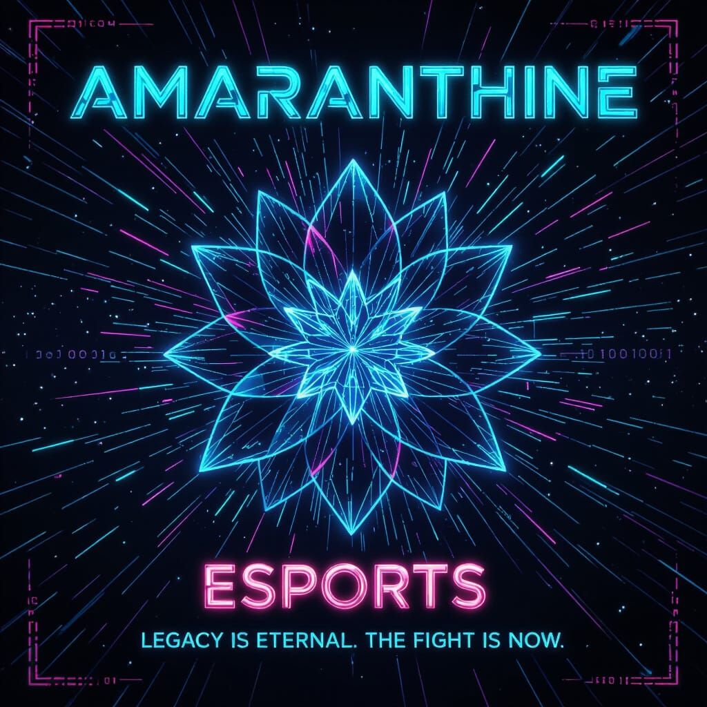 Cyberpunk Esports Poster with Holographic Amaranth Emblem