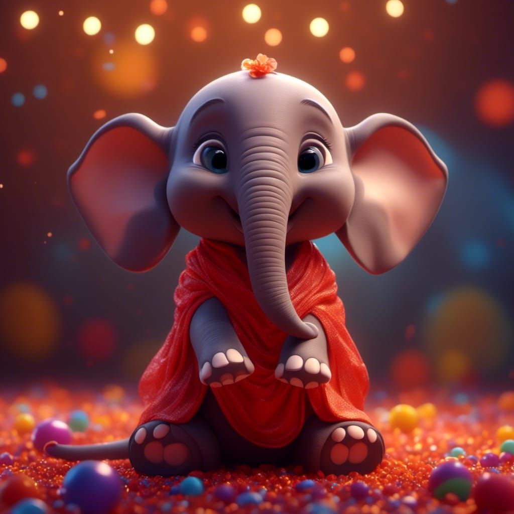Smiling Baby Elephant: Pixar Style 3D Art