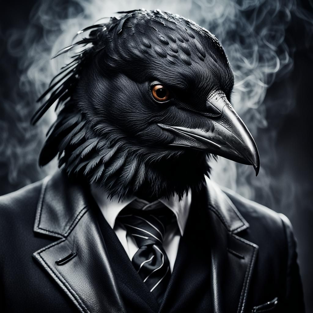 Dark Gothic Portrait of Crow-Faced Humanoid