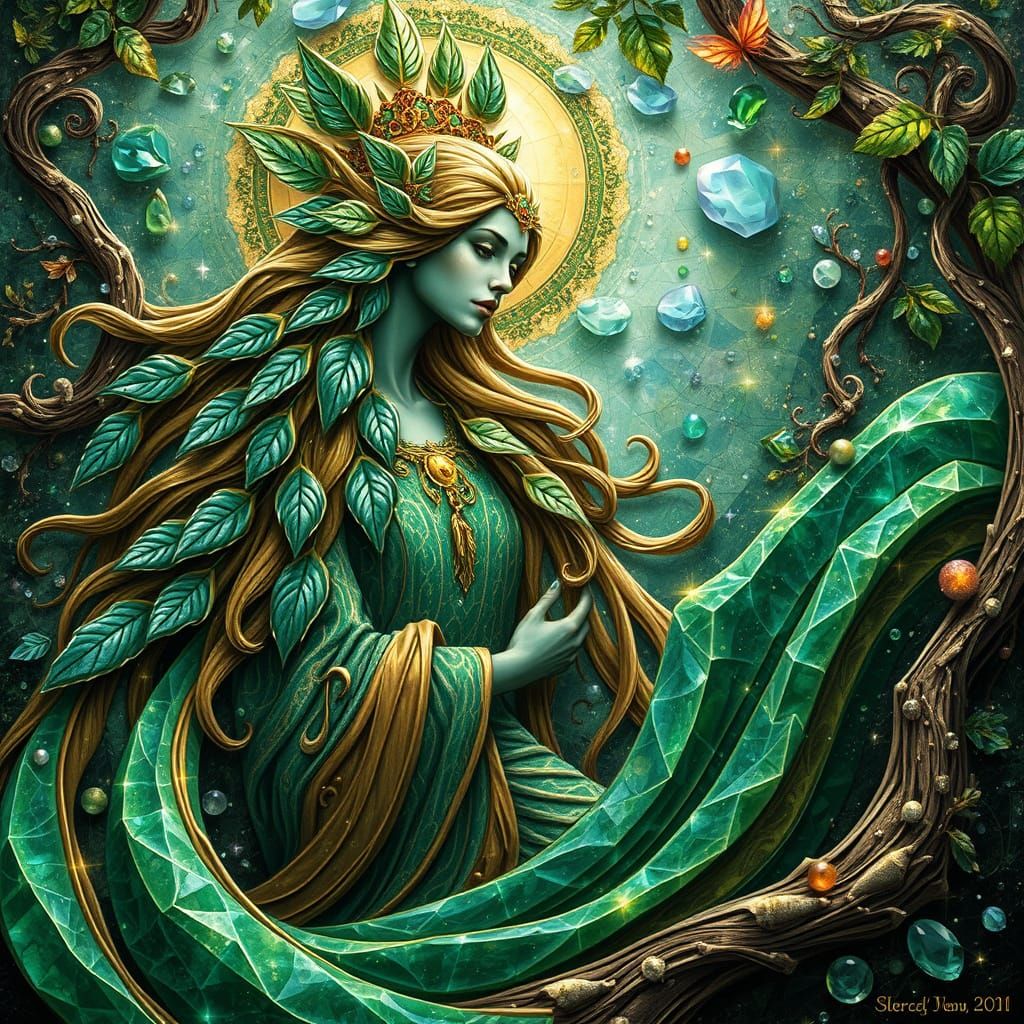 Emerald Forest Goddess in Hyperrealistic Digital Art