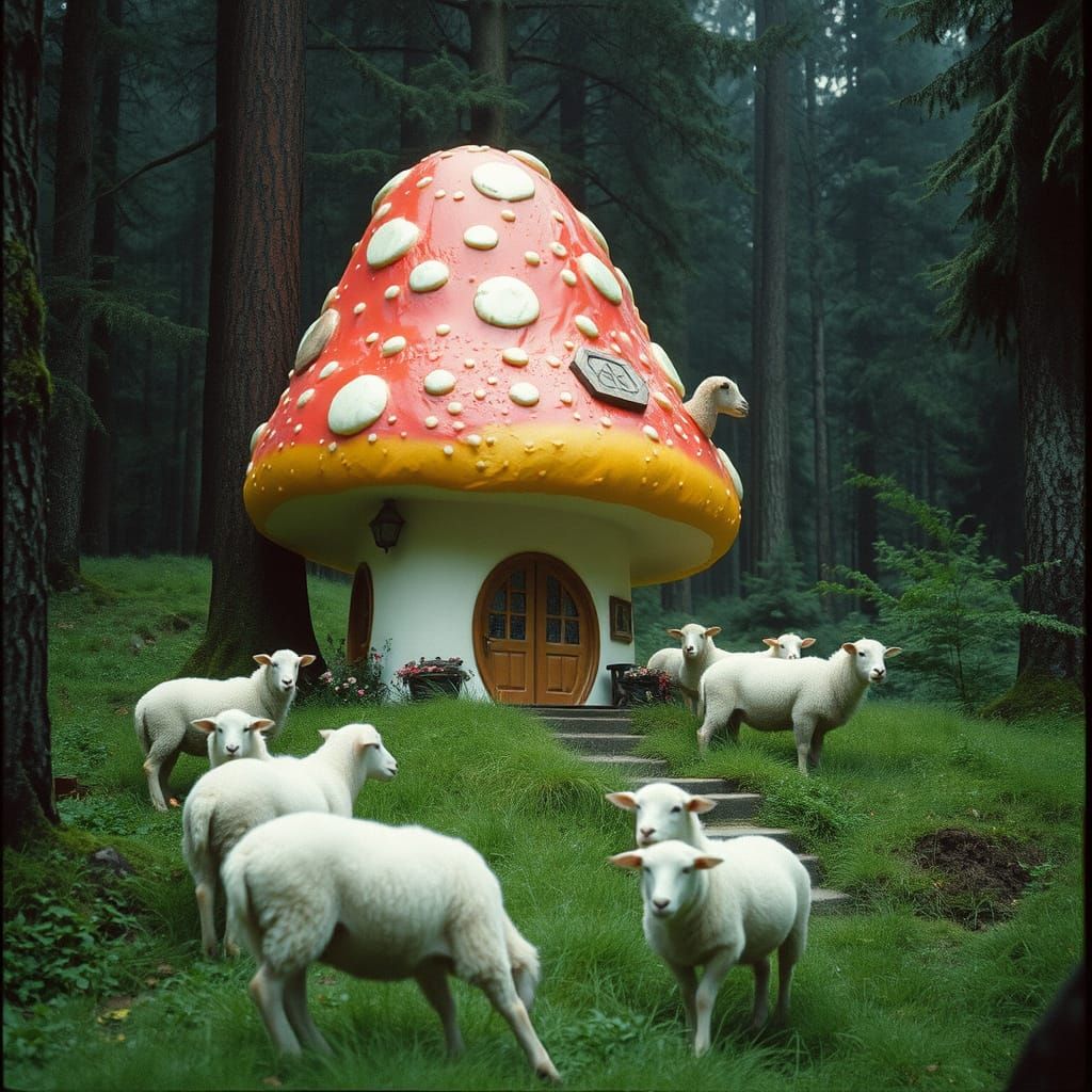 Vibrant Mushroom Mansion in a Lush Forest