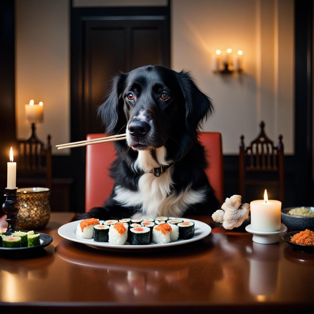 Dog Eats Sushi: A Professional Color Portrait