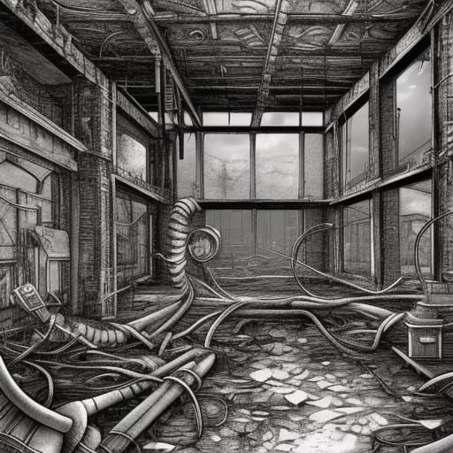 Abandoned Dark Fantasy Forge in Crumbling Factory