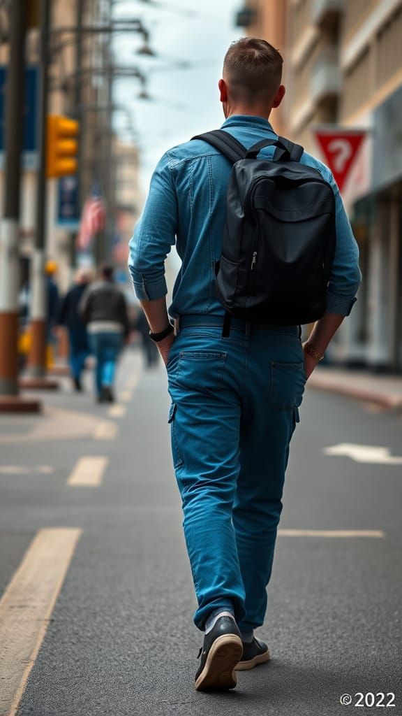Man Walks Down Street in Hyper-Realistic Photo