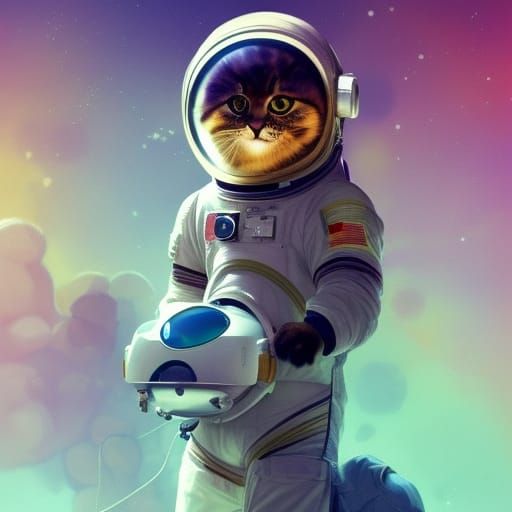 Astronaut Cat Floating in Space, Hyperdetailed Concept Art