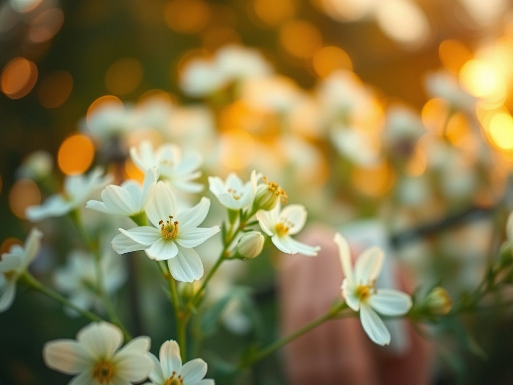 Minimalist White Floral Arrangement in Golden Hour Light