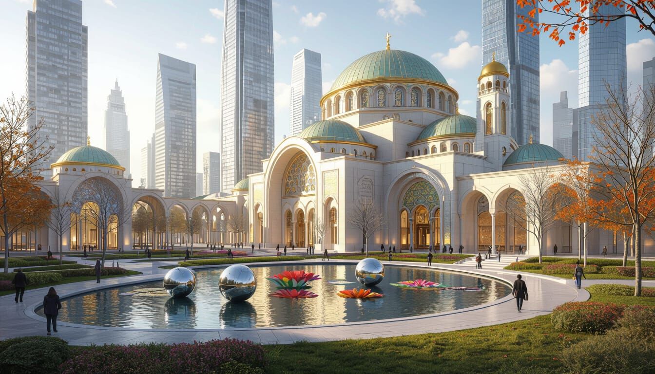 Futuristic Urban Park in Byzantine Style