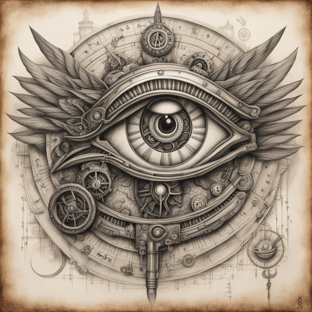 Steampunk Eye of Ra Pencil Drawing