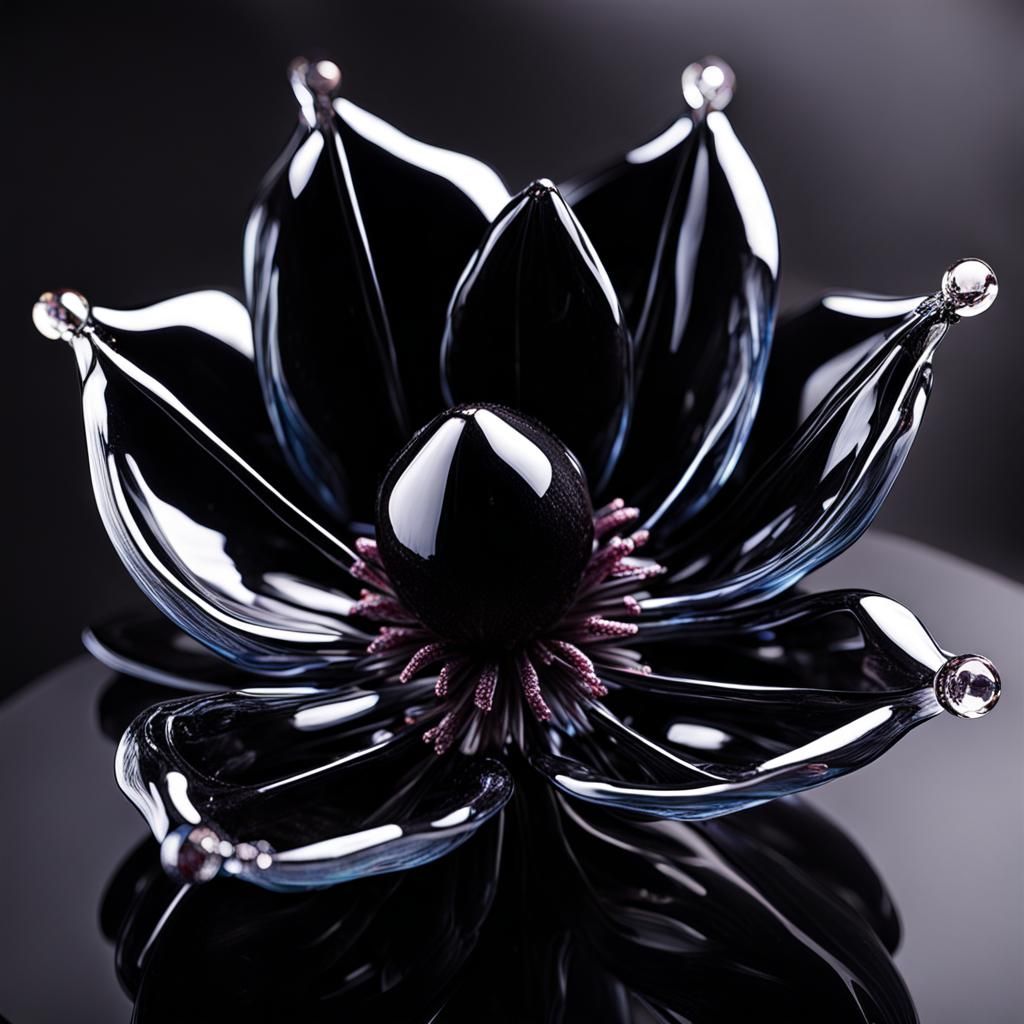 Glass Black Bat Flower Crystal Art
