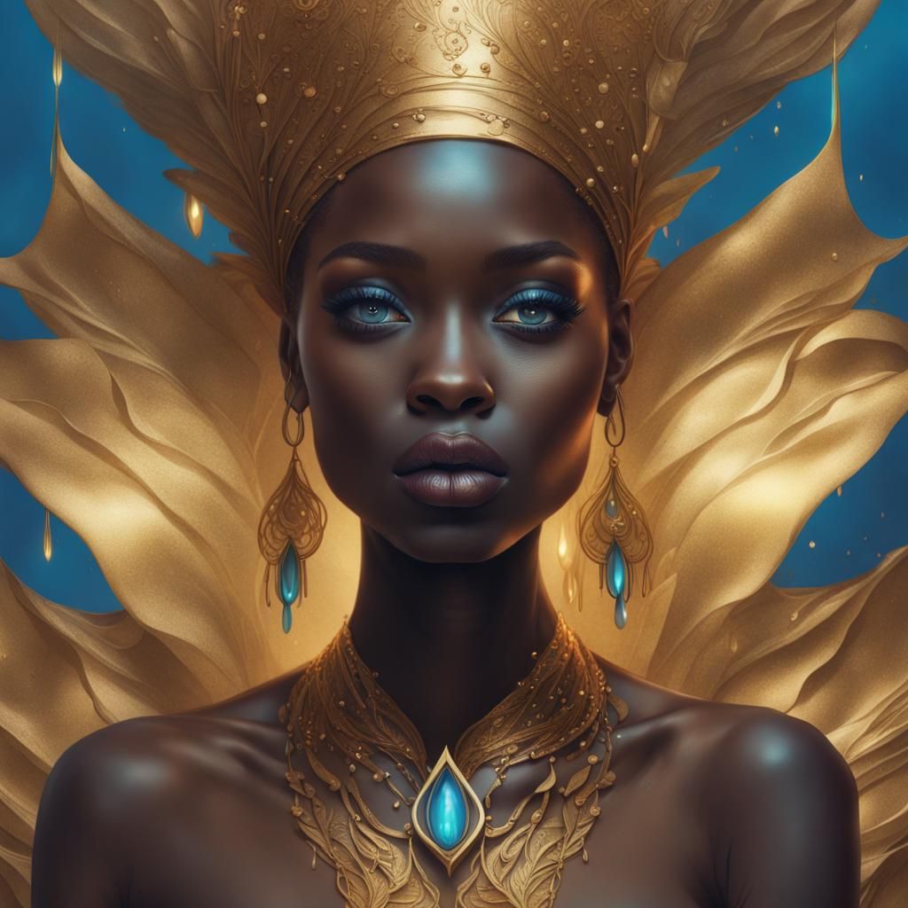 Elegant Woman in Gold: Detailed Fantasy Art