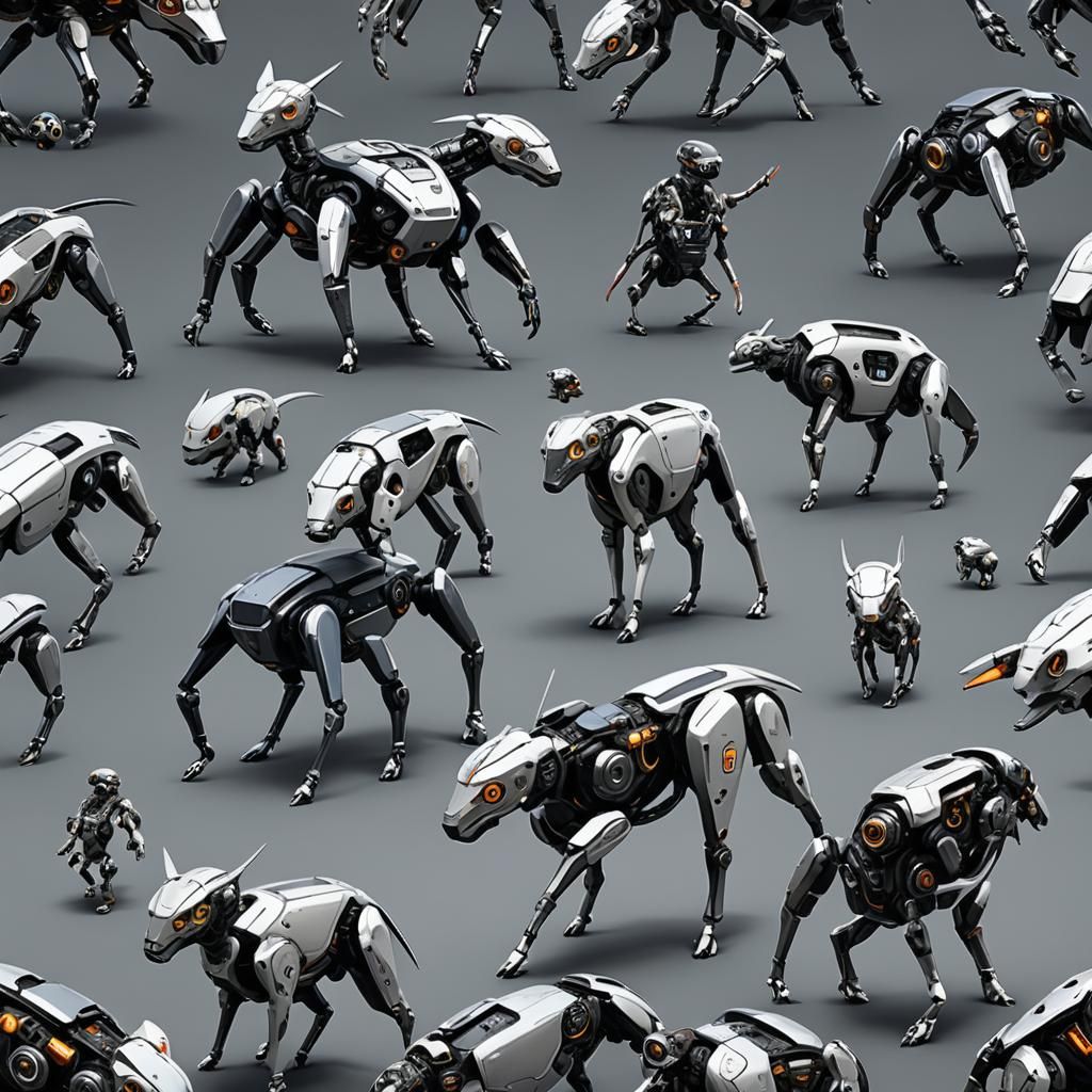 Cyborg Pets Playing in Futuristic Environment