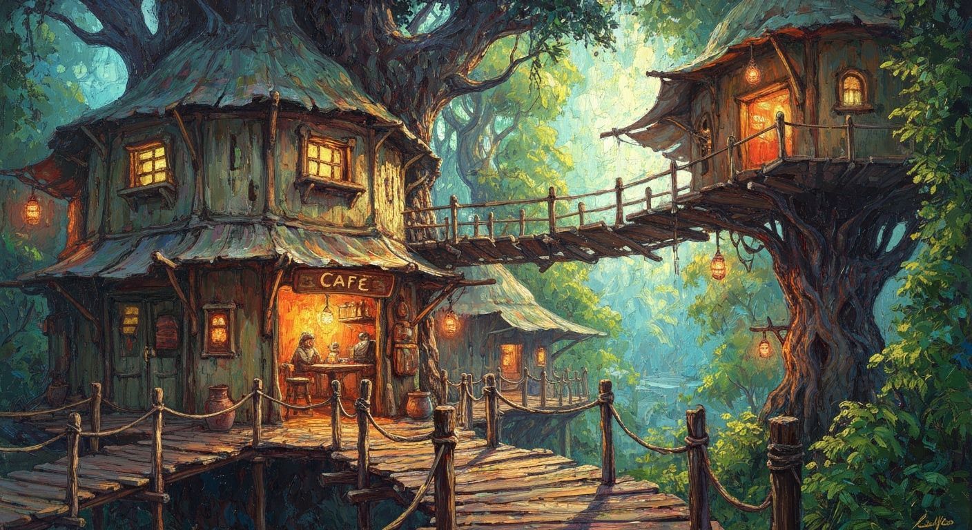 Enchanted Ewok Cafe Painting in Van Gogh Style