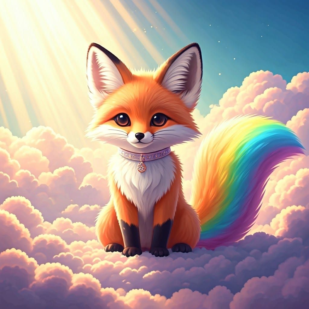 Kawaii Fox with Rainbow Tail in Dreamy Style