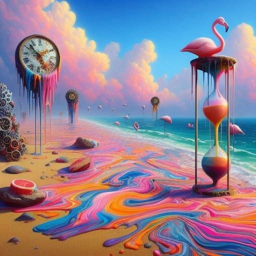 Surrealist Beachscape in Vibrant, Impasto Colors