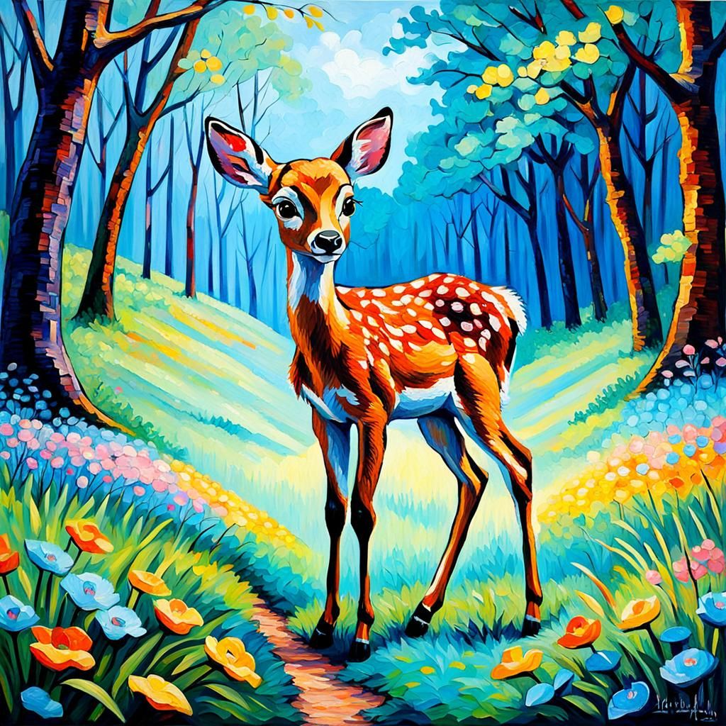 Bambi in Neo-Impressionist Expressionist Oil Painting
