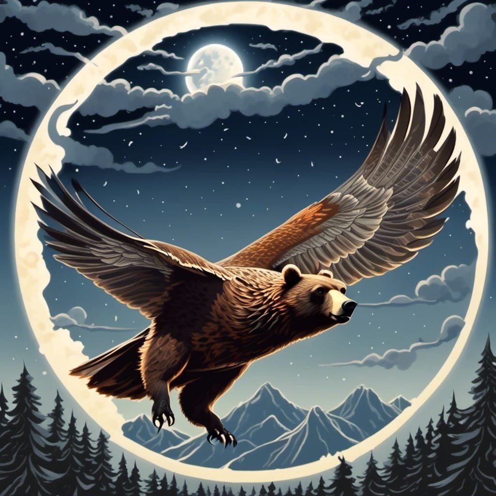 Falcon Soaring Across Moonlit Sky with Lightning