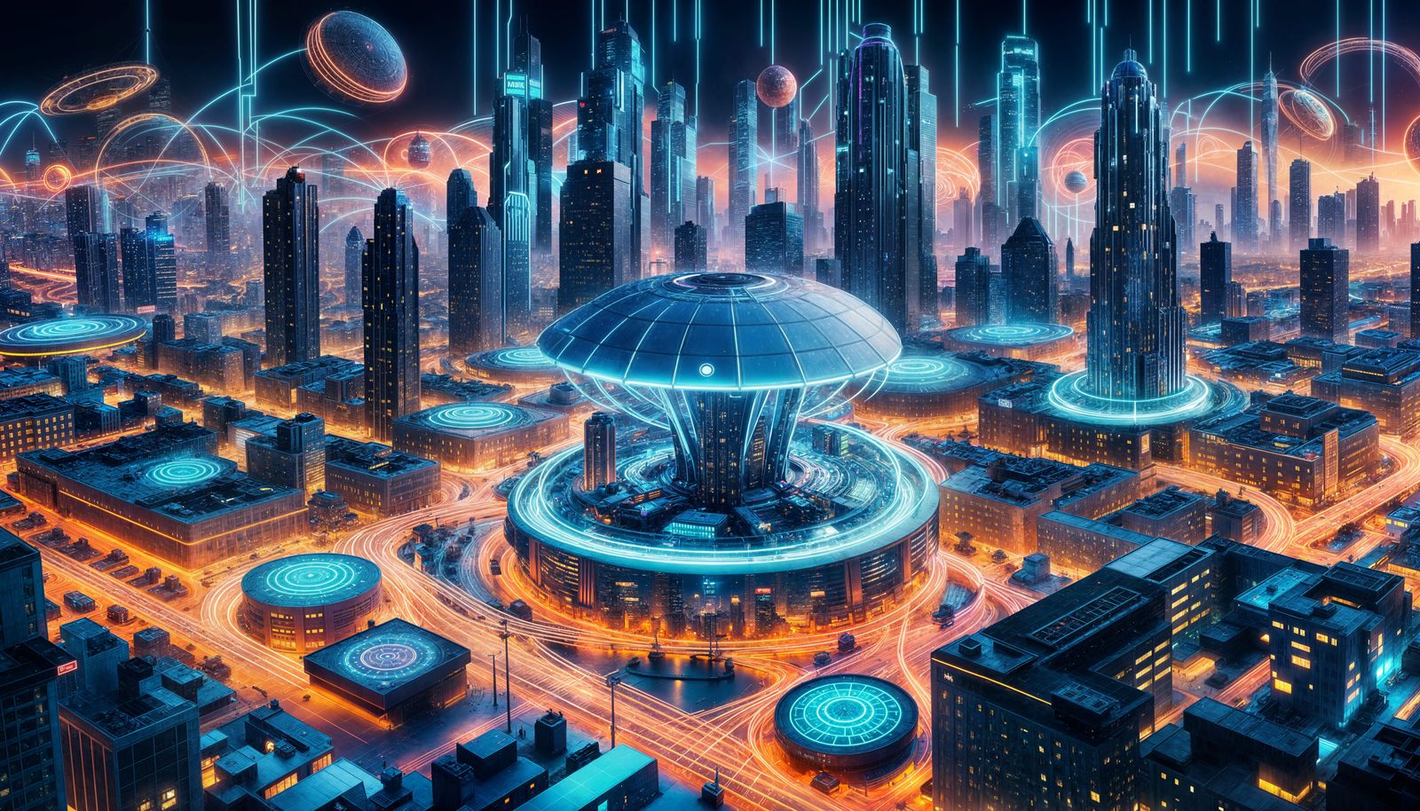 Vibrant Futuristic Cityscape Celebration