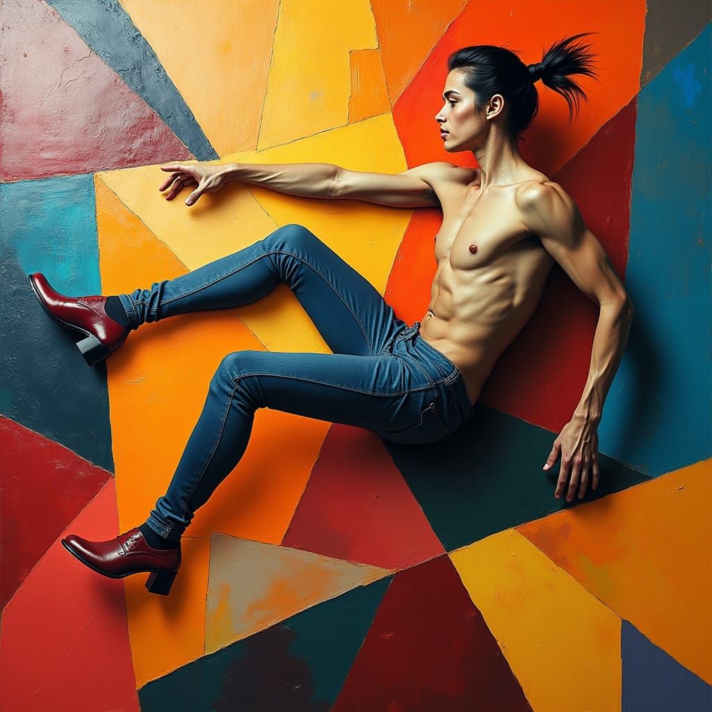 Vibrant Cubist Figure in Stanky Leg Pose