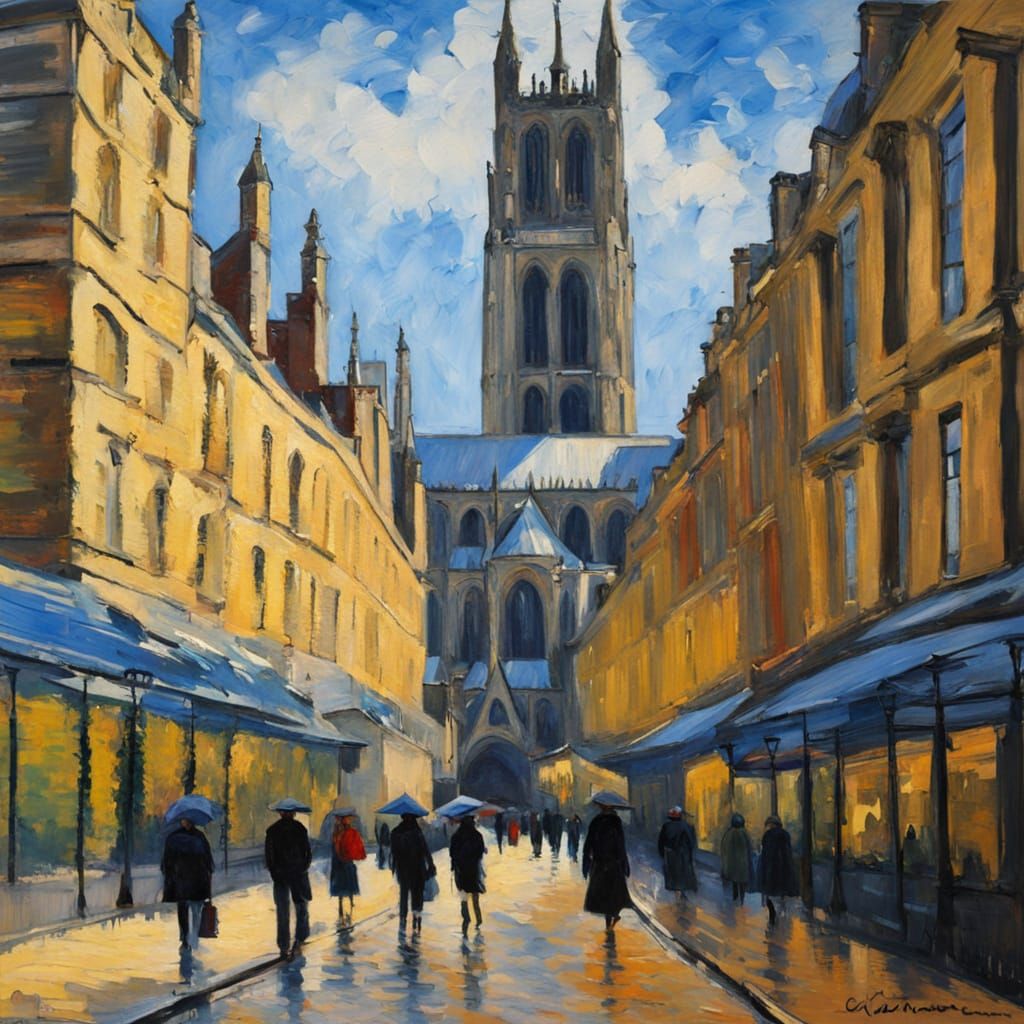 Vibrant Norwich Cityscape in Neo-Impressionist Style