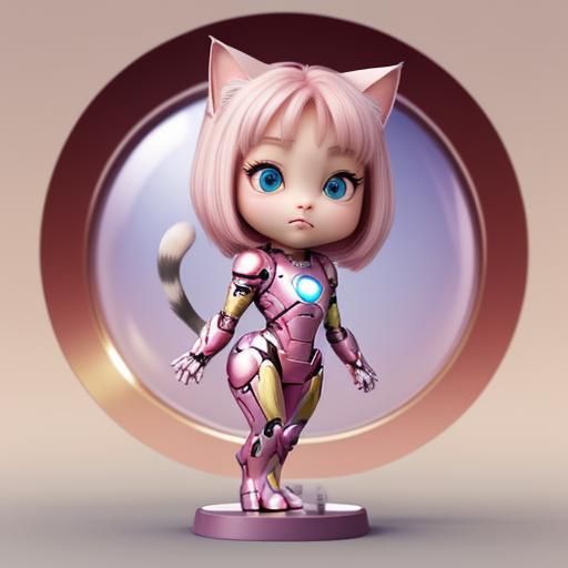 Pink and White Chibi Cat in Pixar 3D Style