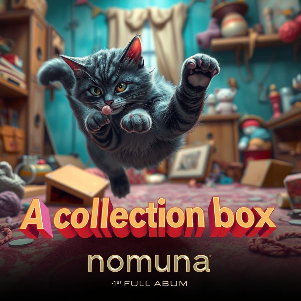 Mischievous Cat Pounces in Whimsical Fantasy Scene