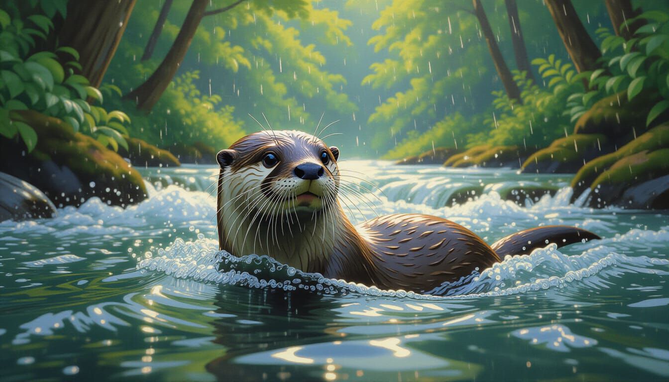 Adventurous Otter in Lush Forest River