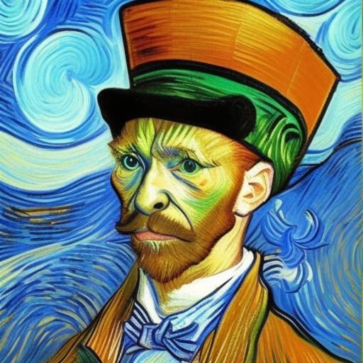 Surreal Shiba Inu as Mad Hatter, Expressionist Oil Painting