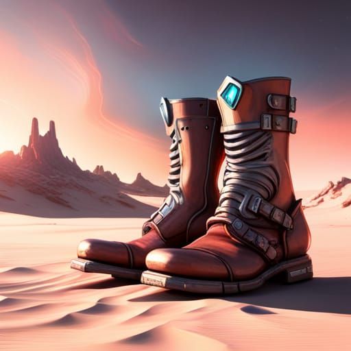 Sci-Fi Desert: Boots, Guitar, and Mech Details
