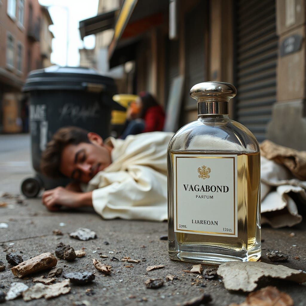 Elegant Parfum Flask in a City Street Scene