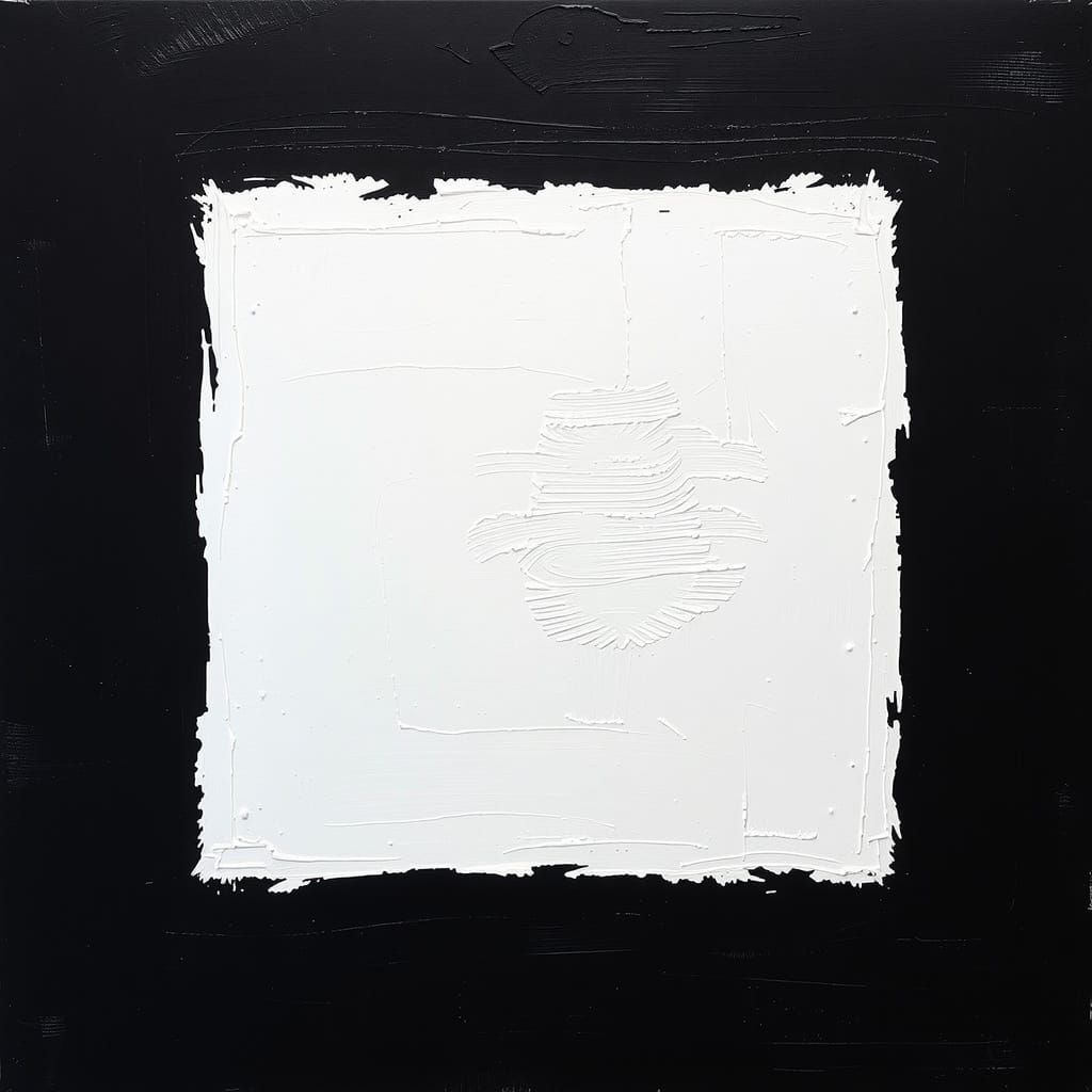 Stark White Square in Thick Oil Paint on Black Background, C...