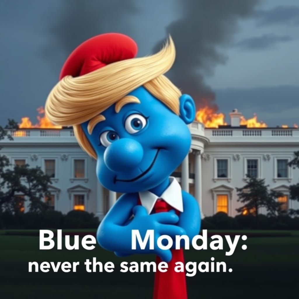Smurf-Inspired Donald Trump Amidst White House Chaos