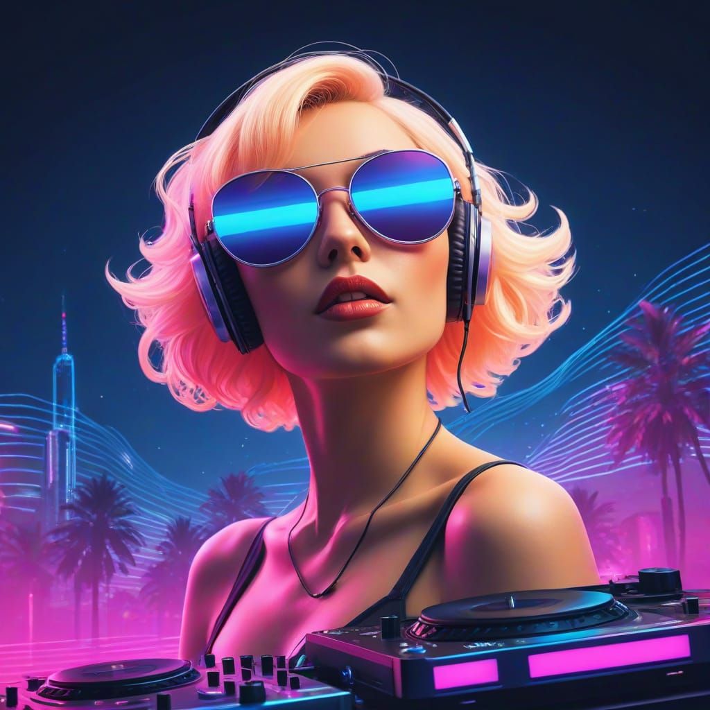 Electric DJ Girl: Neon Retro Synthwave Party