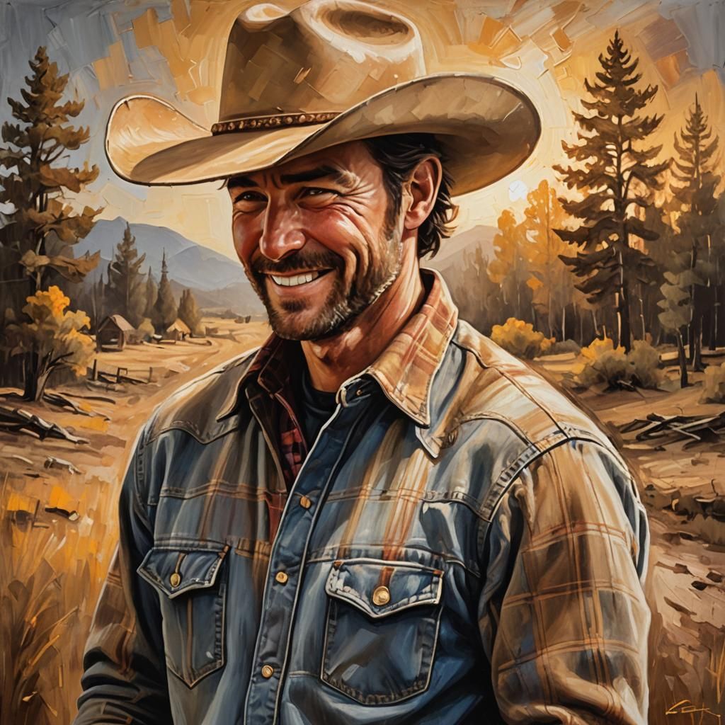 Cowboy Portrait in Western Oil Painting Style