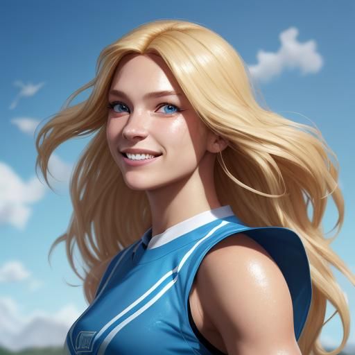 Dancing Cheerleader Cartoon Portrait in Art Nouveau Style